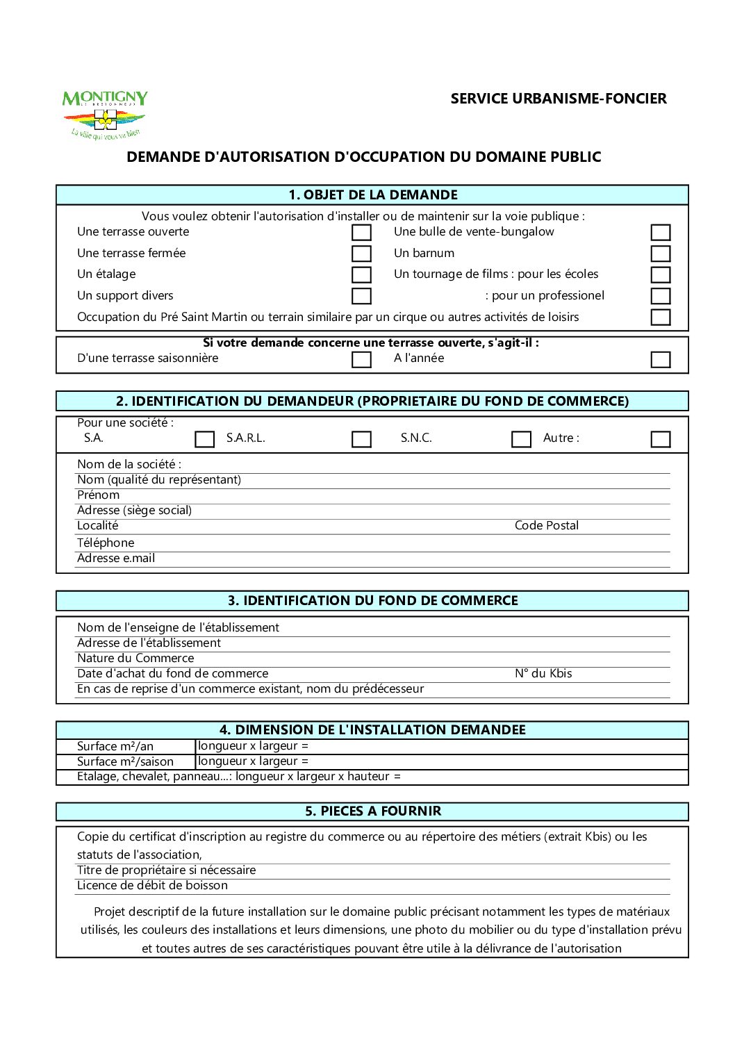 Occupation du domaine public MONTIGNY LE BRETONNEUX